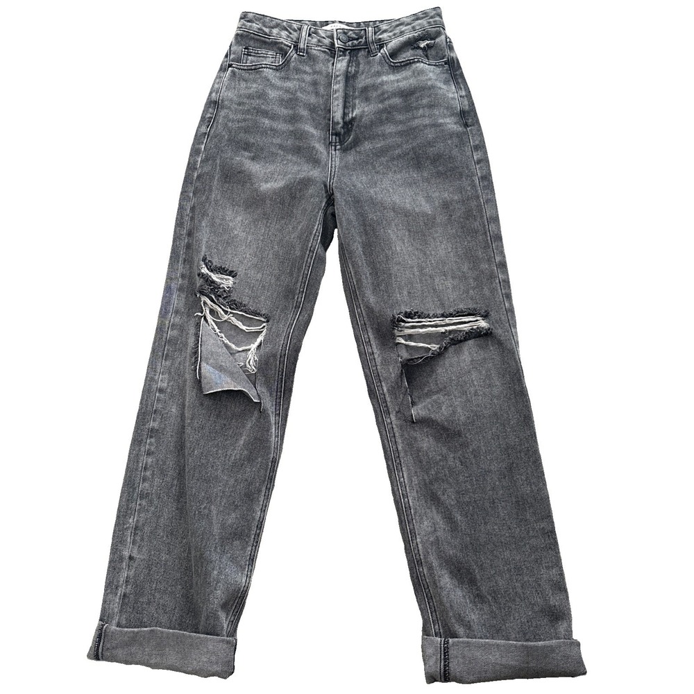 Pacsun Gray faded Black 90s Boyfriend Jeans Size 27 knee holes high waist